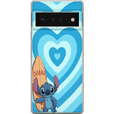 Kompatibel Mobilcover til Google Pixel 6 Pro Sjov tegneserieillustration af Stitch med surfbræt og blå hjerter