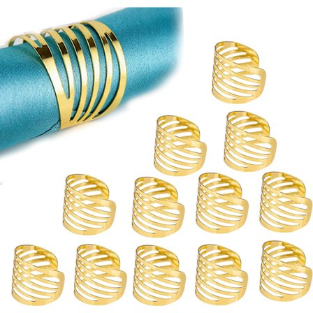 12 kappaleen kultaiset lautasliinarenkaat, käsintehdyt illallispöydän lautasliinarenkaat