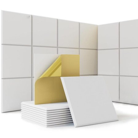 24-pak selvklebende lydabsorberende paneler, polyester 30x30 cm, høy tetthet, vegg, innendørs, hvit