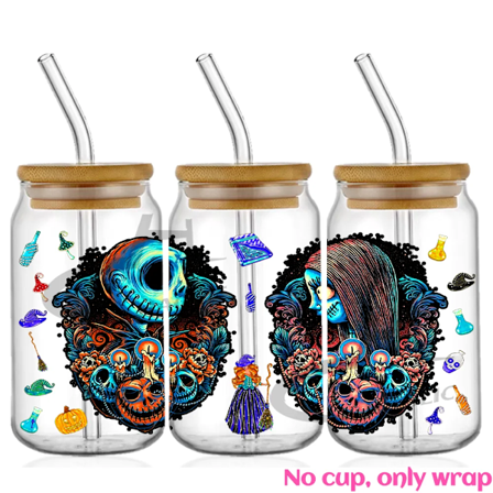 Jack And Sally Uv Dtf Cup Wrap Til 16Oz Libbey Glas Sticker Kan Tumbler Transfer Til Cup Wraps Libbey FJ6 16OZ