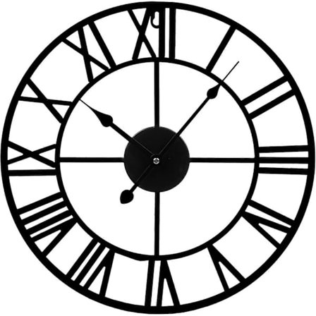 Stor Veggklokke | Stor Kjøkkenklokke | Hul Klokke | Svart Veggklokke | Veggmontert Romertallklokke | 40CM-FM-