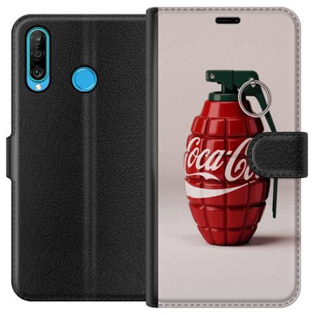 Kompatibel Tegnebogsetui til Huawei Huawei P30 lite Kunstnerisk illustration af Coca Cola granatæble i rødt og grønt, pop art inspireret motiv med
