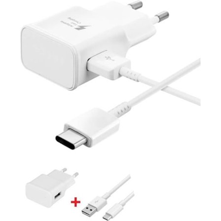 Netoplader - Samsung - Galaxy J4 Plus/J4/J6/J6 Plus - Hurtig opladning - Micro-USB-kabel - Hvid