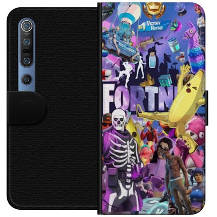 Yhteensopiva Lompakkokotelo Xiaomi Xiaomi Mi 10 Pro 5G Fortnite kollaasi, jossa on Banana Peely, Victory Royale, Battle Bus ja ikoniset skinsit, väri