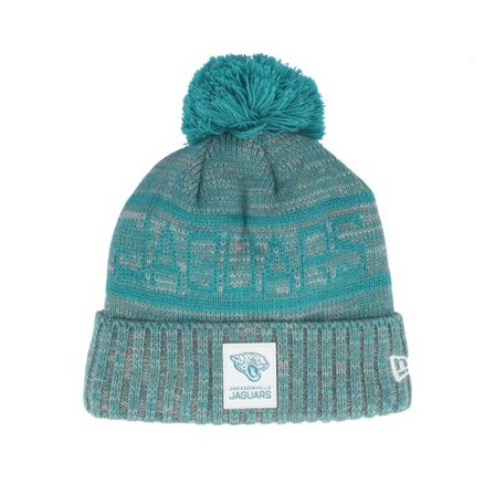 New Era - NFL Grön pom Beanie - Jacksonville Jaguars NFL 25 Sideline Cold Weather Sport Knit Teal/Grey Pom @ Hatstore