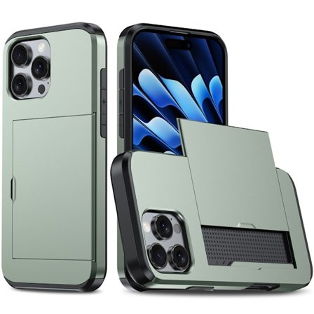 iPhone 16 Pro Cover med Kort Slot Hybrid Militærgrøn{qw}