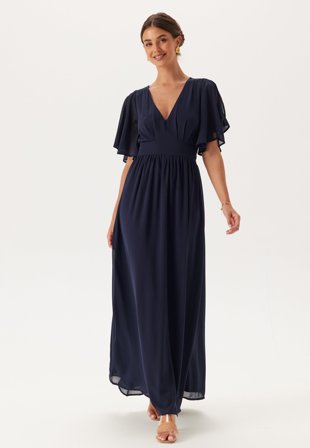 Bubbleroom Occasion Butterfly Sleeve Chiffon Gown Navy 46