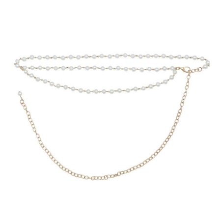 Dubbellagers Pearl Belt Tunn Kedja Midjeband GULD