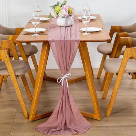 Moderne Chiffon Bordløper - 70 x 300 cm - Vaskbar - Dekorativ Stoff Bordløper - Dusty Pink Pink