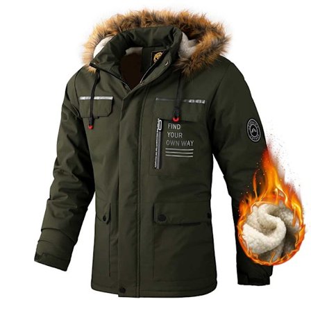 2024 Vinter Ny Herr Tjock Varm Fleece Parkas Vindtät Pälskrage Huva Jacka Klassisk Casual Kavaj