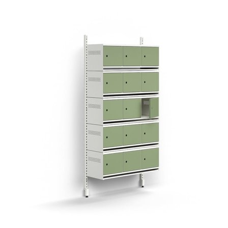 Schuhschrank ENTRY, Basismodul, wandhängend, 15 Metalltüren, 1800 x 900 x 300 mm, weiß/grün