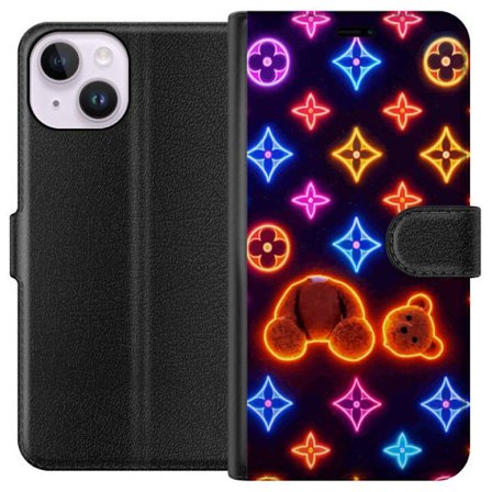 Kompatibel Tegnebogsetui til Apple Apple iPhone 14 Neonfarvet luksusmønster med glødende teddybjørn i pop art-æstetik