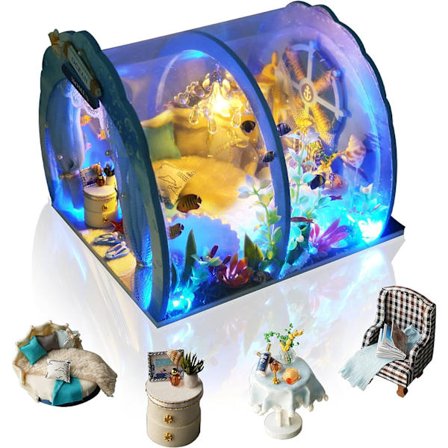 Miniatyrhus vid havet att bygga DIY träminiatyrdockhus i