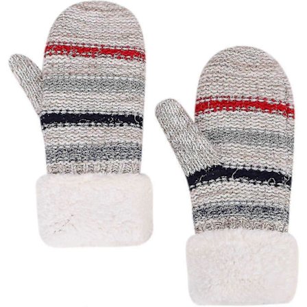 Hyggelige strikkede fleeceforede luffer til damer med stribet design til vintervarme