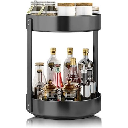 Krydderihylde, køkkenhylde i rustfrit stål 360° roterende, multifunktionel opbevaringshylde til opbevaring af krydderier, kosmetik, snacks og andet
