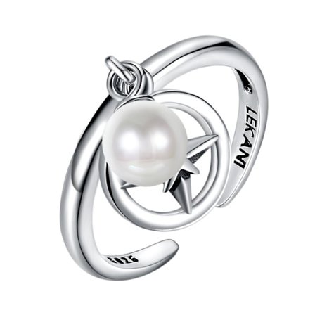Exquisit damstjärna Faux Pearl öppning 925 silver bröllopsband ring modeaccessoar
