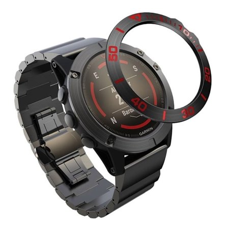 Garmin Fenix 5X / 5X Plus cool rustfrit stål bezel - Sort / Rød