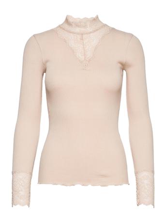 Organic T-Shirt Turtleneck W/Lace T-shirts & Tops Long-sleeved Rosa Rosemunde