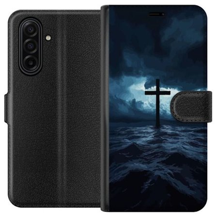Kompatibelt Lommeboketui til Samsung Galaxy A17 5G Kors i stormfullt hav dramatisk kristen himmel mørke bølger religiøs kunst tro kors hav himmel ånde
