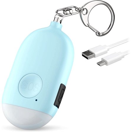 ING Personlig alarm, USB genopladelig, 130dB højlydt sikkerhedssirene, med LED-lys, nødkaldsknap eller træk-stift alarm nøglering (blå)