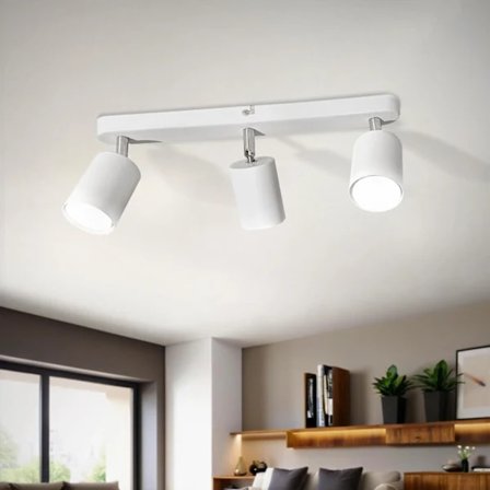 Takspotlight 3-veis Lampeholder Vinkeljusterbar, Kaldhvit 6000K 5W 430LM (Pære Inkludert), Hvit Roterbar GU10 Spotlight