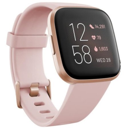 Smartklokke Fitbit Versa 2 Gullfarget urskive 40 mm Gummirem Sport GPS-klokke Rosa