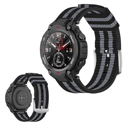 Amazfit T-Rex nylon weave watch band - Black / Grey / Black / Grey / Black