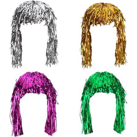 4 st folieperuker, glänsande, festliga, metallic, peruk, kostym