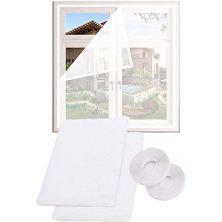 2-pak myggenet til vinduer, fluenet beskyttelse med 2 ruller selvklæbende tape [10 mm bred] (hvid) 1,3 m x 1,5 m