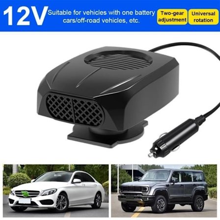 Ekstra Bilvarmer - Bilventilator - 12V DC Cigarettænderstik - Sort