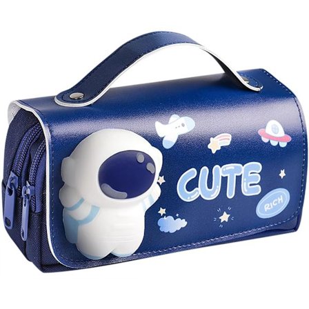 Sødt penalhus med astronauter til børn, Kawaii penalhus til piger med rum, stressreducerende penalhus til grundskoleelever, blå astronauter