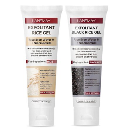Risvannekstrakt Eksfolierende Gel Duo, Svart og Hvit Ris Mild Eksfolierende Gel med Niacinamid, Fuktighetsgivende Eksfolierende Ris Rense 