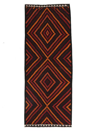 Afghan Vintage Kilim Rug Oriental Runner Black/Dark Red (Wool, )