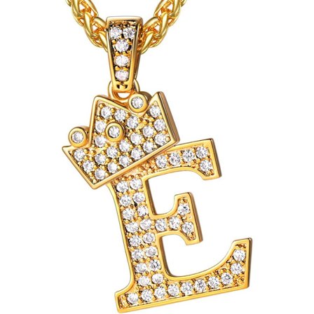 Krona Initial A-Z Halsband, Iced Out Letter Hänge med 22-24 Tums Kedja, Män Kvinnor Bling Hip Hop Alfabet Namn Smycken Present Stora Initialer 