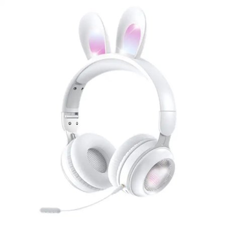 Kids Bunny Rabbit Ears Hodetelefoner med mikrofon for Gaming White