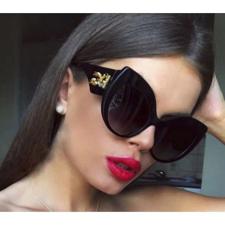New Fashion Cat Eye Sunglasses Vintage Retro Women Wide Leg Diamond Black