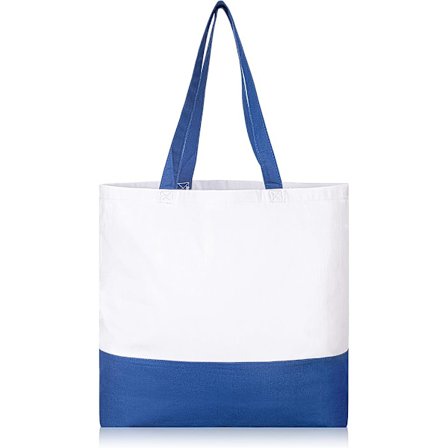 Återanvändbar matkasse, fashionabla tvåfärgade väskor för hantverk, DIY och kreativa designers, tygväska i bomullscanvas. Blå Vit