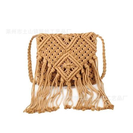 Handgjord bomulls halm crossbody väska clutch axelväska virkad