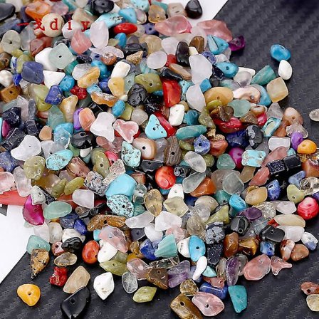 4 pakker naturlige grus blandede farve chip perler med hul