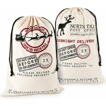 Tomtens Huvor, Juldukväska, 2 st Återanvändbara Julgåvokassar 70 x 50cm Stor Storlek Dukvävsjulväska - Stor S