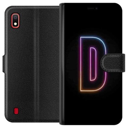 Kompatibel Tegnebogsetui til Samsung Samsung Galaxy A10 Minimalistisk neonbogstav D i farveskiftende lys mod sort baggrund i moderne digital design