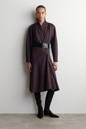 COS Women's Shawl Collar Wool Wrap Dress in Purple