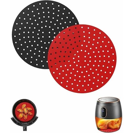 Air Fryer Mat 2 st Air Fryer Tillbehör, 9 tum/23 cm Rund Perforerad Liner, Återanvändbar Matkvalitet Silikon Inner Liner Mat Utan