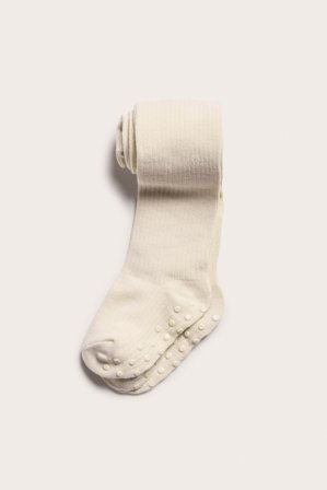 Newbie | Ribbestrikket strømpebukse | Lys beige