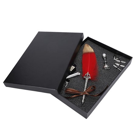 Sulkakynä Vintage Kirjoitus Piirustus Kynä Vaihtokärki Tiiviste Tyhjä Mustepullo Sarja Punainen