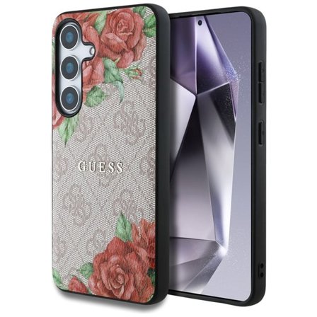 Guess Læder 4G Blomster Print Metal Classic Logo MagSafe Etui til Samsung Galaxy S25 - Pink
