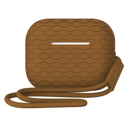 AirPods Pro 2 vågstrukturerat silikonfodral med rem - Brun