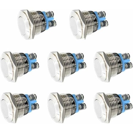 Momentan Metall Tryckknapp 12V 8ST 16mm för Marin Vattentät Bil Husbil Lastbil Båt