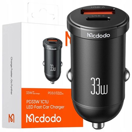 MCDODO KRAFTFULL SNABB BILLADDARE FOR PHONE 2X USB USB-C 33W LED