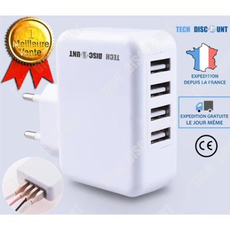 Väggladdare - TD - 4USB-huvud - 4 USB-portar - 3100mA - Överspänningsskydd